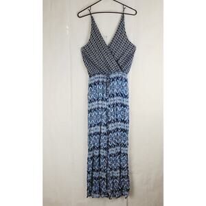 Dina Be blue mixed print wide leg jumpsuit Size small Boho Hippie Coastal